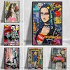 Mona Lisa Mona Lisa Graffiti Wall Art su una divertente tela sul muro Dipinto Immagini artistiche per soggiorno Decorazione domestica290F