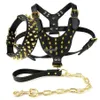 Black Spiked Dog Collars Studded Leather Dog Pet Pitbull Harness Chest 26 -34 Collar & Leash Set For Medium Large Dogs 240i
