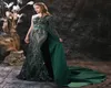 2022 Hunter Green Mermaid Robes de soirée pour les femmes africaines longues sexy côté haute fente perles brillantes à manches longues fête formelle Illusio7677552