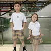 Baby Girl Boy 2Pcs Clothes Set Kids Luxury Clothing Sets Classic B Clothes Set Checkered Skirt T-Shirt Shorts 90-160CM