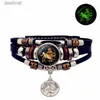 Kralen Lichtgevende 12 Constellation Vintage Armband voor Mannen Vrouwen Gevlochten Punk Lederen Armbanden Verjaardagscadeau Glow In The Dark BraceletL24213