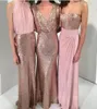 Stralende drie stijlen ALine pailletten bruidsmeisjesjurken rose goud met roze zeemeermin 2019 op maat gemaakte bruiloft formele jassen meid4982481