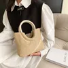 Bolso de cubo tejido a mano coreano, bolso de hombro tejido de hierba de gran capacidad para verano, playa