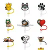 Canudos bebendo 9 Pçs / set Animais Cão Tumbler St Toppers Er Moldes Encantos Reutilizáveis ​​Prova de Respingo Poeira Plug Decorativo 8mm Gota Entrega Dhyuf