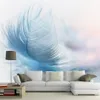Aangepaste 3D Mural Modern Fashion Beautiful Blue Feather Wallpaper Living Room TV Sofa Achtergrond Muur Home Decor Papel de Parede191R