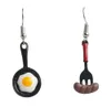 Stud Earrings Personalized Quirky Creative Fun And Cute Fried Egg Spatula Asymmetrical No Ear Holes Clips