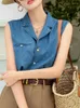 Blouses pour femmes coréen Lyocell Denim femme chemise sans manches marque de créateur surdimensionné décontracté haut d'été Cool Blouse femmes vêtements de luxe 2024