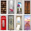 Pvc mural papel de impressão arte 3d estante torre mar porta adesivos decoração casa imagem auto adesivo papel parede à prova dwaterproof água para o quarto t2454