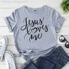 Damen T-Shirt JESUS LOVES ME Letter Print T-Shirt Damen Kurzärmeliges O-Ausschnitt Loses T-Shirt Sommer Damen T-Shirt Tops Camisetas jer L24312 L24312