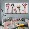 Art coloré animal girafe famille portant des lunettes peinture toile photo impression murale chambre 3384