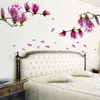 Autocollants muraux fleur de Magnolia violet, sparadrap muraux en vinyle pour chambre à coucher et salon, décoration de maison, autocollant mural en papier pour salon, 306C