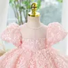 Flower Gril Dress Summer High Childrens Princess Pink Sweet Wedding Little Girl Birthday Performance Party Events 240306