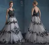Czarno -białe sukienki ślubne 2020 vintage retro Mary039s Bridal with V Neck i V Appliques Tiulle Garden Gothic 8949876