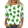 Kadın Tişörtleri T-Shirt İrlanda Moda Gündelik St. Patrick Günü Baskı Yedi Kollu Yuvarlak Boyun Top Bahar ve Sonbahar Ropa Mujer