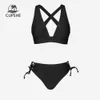 Maillot de bain Coupes À Lacets Taille Moyenne Ensembles Bikini Maillot De Bain Pour Femmes Noir Sexy Long Triangle Maillot De Bain Deux Pièces 2024 sports aquatiques 240311