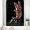 Картина на холсте «Ангелы и демоны», серые крылья персонажа, плакаты с черепом, принт, скандинавский куадрос, настенная картина для гостиной2507