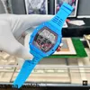 Ontwerper RicharMill Functioneel horloge Volledige herenhorloges Automatische horloges Zwart Blauwe kleur Lichtgevende kalender 43 mm wijzerplaat Siliconen band Man Kis Zwitserse ZF-factor