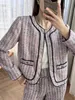 Xiaoxiang m * aje – veste à col rond en tweed grossier, couleurs mélangées, ensemble jupe courte et pompon pour vêtements pour femmes, 2024