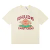 Meichao Spring/Summer New Rhude Letter Printing High Weight Dubbel garn Pure Cotton Casual Loose Short Sleeved T-shirt för män och kvinnor