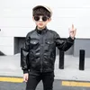 Ceket Boy Deri Ceket 2024 İlkbahar ve Sonbahar Koreli Çocuk Yakışıklı Motosiklet Üstleri Çocuk Moda Paltoları