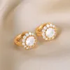 Boucles d'oreilles rondes en strass blanc pour femmes, bijoux couleur or, accessoires de fête, cadeaux pour amie, maman, sœur