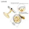 Lepton Silver 18K Gold Color Cufflinks Stainless Steel Round Cuff Links for Men Wedding Business Cufflink Gemelos 240219