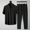 メンズトラックスーツ2024（シャツパンツ）サマーファッションクラシックシャツビジネスカジュアルスーツ服大きなサイズM-4XL