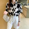 Women's Blouses 2024 Summer Women Blouse Ink Print Leopard Short Sleeve Chiffon Shirts Elegant Fashion Formal Office Lady Top