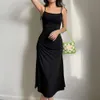 Herbst Bodenbildung Plissee Kleider Einfarbig Backless Sexy Strap Kleid Für Frauen Elegante Abnehmen