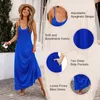 Womens Summer Casual Loose Sleeveless Sundress Spaghetti Strap Long Maxi Dress with Pockets Gradient Color Printed Beach 240308