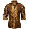 Camicie di seta oro Paisley per uomo manica lunga marchio di lusso smoking festa di nozze uomo abbigliamento DiBanGu 240301