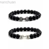 Bracelet Haute Qualité Hommes Bracelet De Perles Naturel Noir Pierre De Lave Haltère Charme Bracelets Énergie Fitness Barbell Mode Femmes Bijoux ldd240312