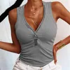 Canotte da donna Sport Fitness Casual T-shirt senza maniche Donna Cerniera frontale con scollo a V Canotte a costine per gilet slim fit tinta unita