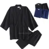 Kimono piżamy dla samurajskich mężczyzn bawełny tradycyjne japońskie top spodni czysty kolor swobodny oddychanie Yukata 210901203e
