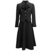 Work Dresses Fashion Runway Autumn Winter Black Suit Female Turn-down Collar Long Sleeve Coat Skirt 2 Piece Sets Women Outfit