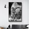 African Lions Family Black and White Canvas Art Plakaty i drukuje Zwierzęta Płótno Obrazy na Wall Art Pictures Decor Home Decor246J