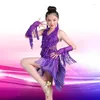 Stage Wear 1set/lot Children Fashion Latin Sequin Dress Girls Girl Show Dance V-neck Tassel Kids Dancing 4colors Frange Paillettes