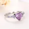 Purple Heart Cubic Zirconia Rings for Women Unique Wedding Engagement Accessories Fancy Lady Gift Romantiska trendiga smycken