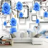 Custom any size Blue Rose Swan 3D TV Wall mural 3d wallpaper 3d wall papers for tv backdrop294S