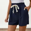 Shorts femininos mulheres verão cordão elástico cintura shirring bolsos soltos acima do joelho comprimento respirável praia casual