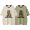 Мужская и женская модная летняя свободная и универсальная футболка с милым кошачьим принтом и короткими рукавами для мужских пар, топ