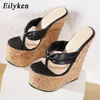 Eilyken 2024セクシーなスーパー18cm高さのプラットフォームウェッジPEEPピープピークピンチトースリッパ女性サンダルMULES SHOES 240228