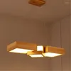 Pendant Lamps Modern Janpanese Style Wooden Led Chandelier Rectangular Wood Lights Fixtures For Living Room Dining