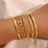 Waterproof Adjustable Stainless Steel Open Cuff Bangles Bracelets For Women Fashion Heart Round Braid Gold Plated Bangle 240227