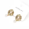 Stud Earrings Flower Natural Freshwater Pearl Round Elegant White Mother Of Shell Cute For Women Jewelry Gift