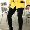 Abiti da uomo doppio petto giallo per uomo slim fit prom matrimonio sposo smoking 2 pezzi giacca con pantaloni neri moda maschile costume 2024