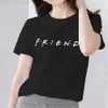 女性用Tシャツシンプルレディース服Tシャツブラックカジュアルスリムトップテキストフレンドパターン印刷女性ファッションユースラウンドネック短いSLEL24312