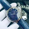 Relógio masculino marca relógio feminino de alta qualidade 33mm aço inoxidável lente safira couro relógio mecânico automático luxo balão azul designer relógio