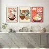 Paintings Ramen Noodles With Eggs Canvas Poster Japanese Vintage Sushi Food Painting Retro Kitchen Restaurant Wall Art Decoration 235x