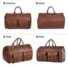 Travel Duffel Bag Waterproof Duffle Bags for Men Oversized PU Leather Carryon Weekend bag Canvas Overnight Bag Brown Garment Bag